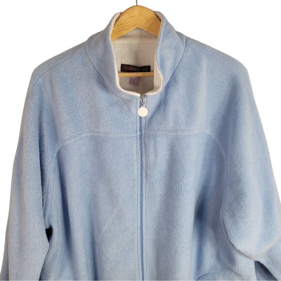 Stan Herman Fleece Long Robe Blue 2X Pockets Full Zip Long Sleeve Grannycore - Picture 3 of 7